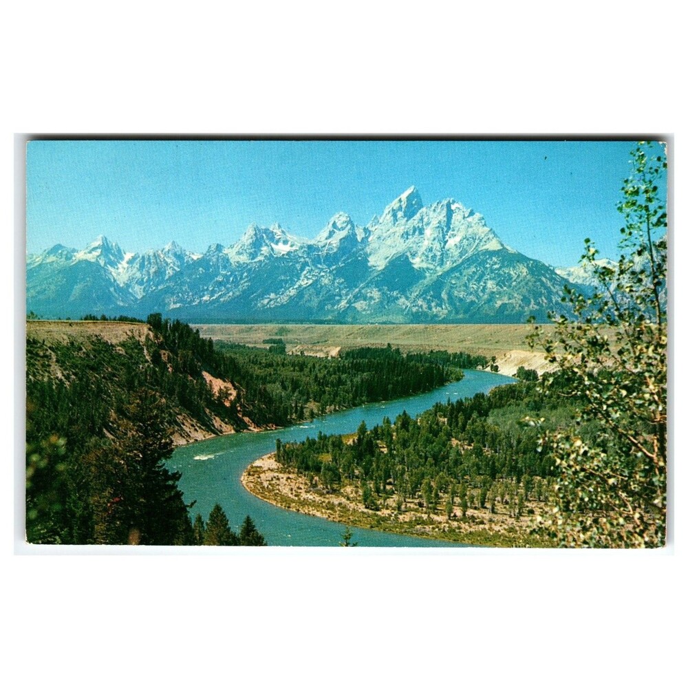 Vintage Grand Teton National Park Snake River Teton Range Postcard 1957